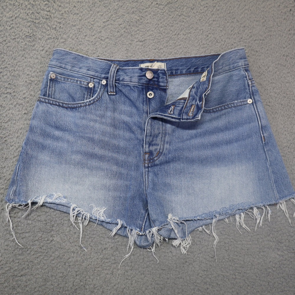 Madewell Relaxed Denim Shorts Light Wash Raw Hem Button Fly Size 28